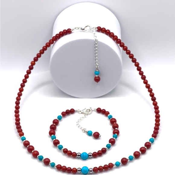 Red Coral & Turquoise Choker Necklace - Picture 10 of 10